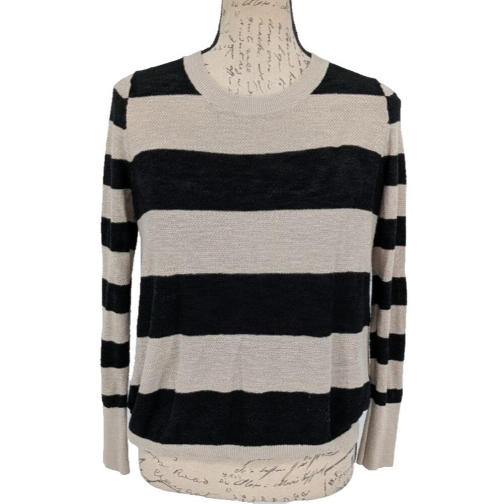 BANANA REPUBLIC Top Size XS Linen Blend Black Tan Stripe Open Back Excellent